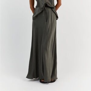DISSH LAYLA DARK OLIVE SILK MIDI SKIRT